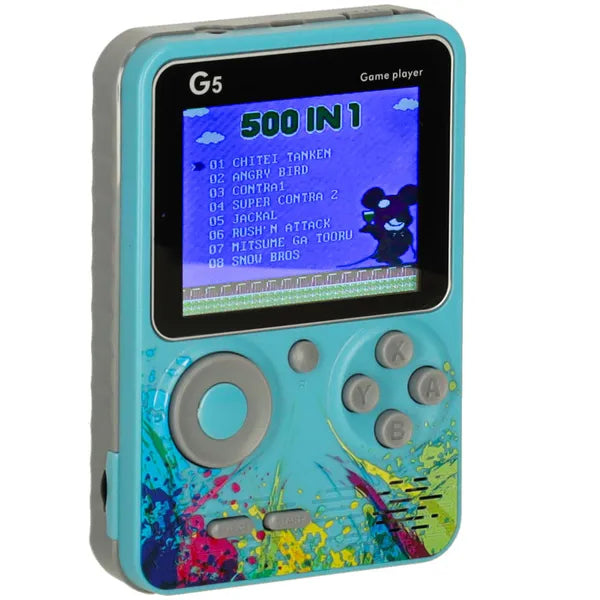 Kék hordozható retro mini játékkonzol 3" LCD, 500 beépített játék