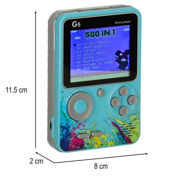 Kék hordozható retro mini játékkonzol 3" LCD, 500 beépített játék