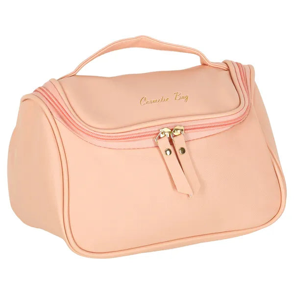 Rózsaszín utazó kozmetikai neszesszer, tágas PVC/PU, 23×13×17 cm