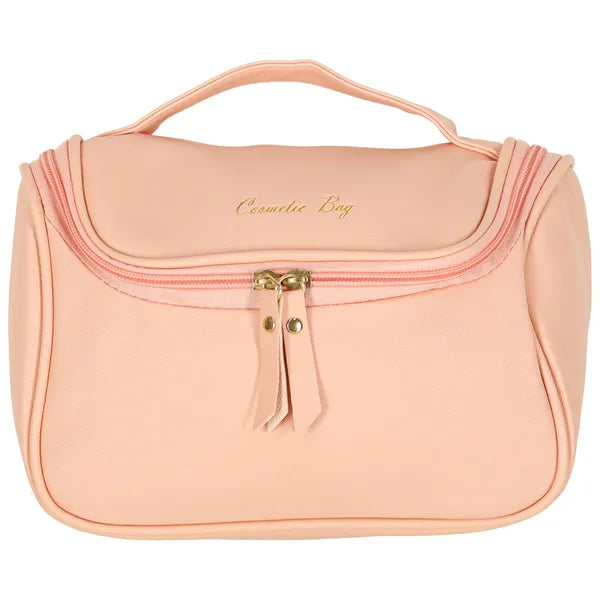 Rózsaszín utazó kozmetikai neszesszer, tágas PVC/PU, 23×13×17 cm