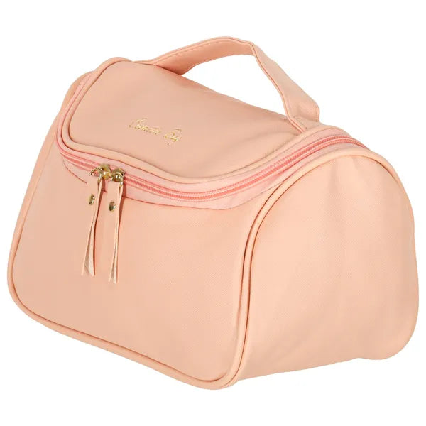Rózsaszín utazó kozmetikai neszesszer, tágas PVC/PU, 23×13×17 cm
