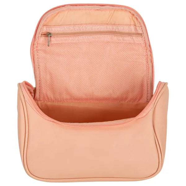 Rózsaszín utazó kozmetikai neszesszer, tágas PVC/PU, 23×13×17 cm