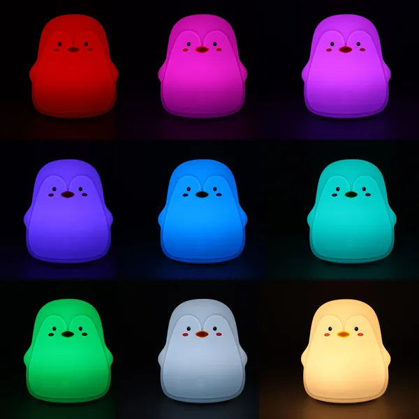 Gyerek szilikon éjjeli fény LED RGB pingvin, akkus, érintésvezérlés