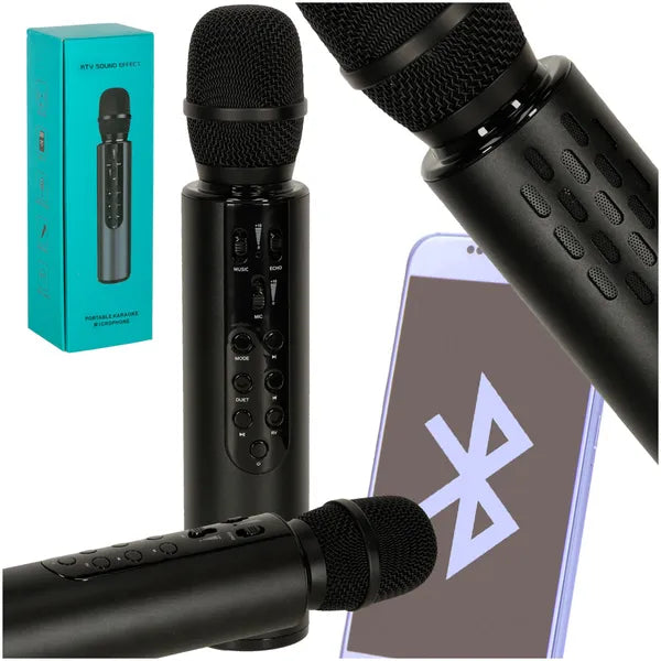 Vezeték nélküli karaoke mikrofon Bluetooth hangszóróval 2000 mAh, SD/USB, fekete