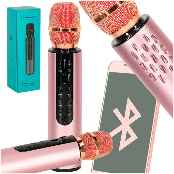 Vezeték nélküli karaoke mikrofon hangszóróval, Bluetooth, 2000 mAh, rózsaszín