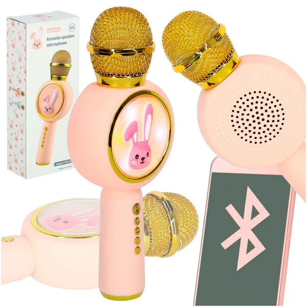 Vezeték nélküli karaoke mikrofon Bluetooth 5.1, nyuszi dizájn, rózsaszín