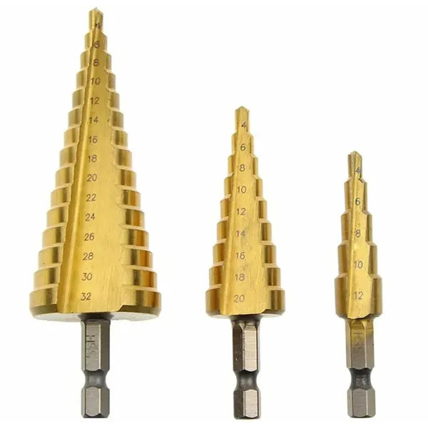 3 részes HSS lépcsős fúrószár készlet 4–32 mm titánbevonattal HEX