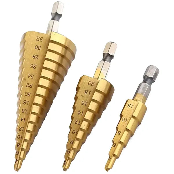 3 részes HSS lépcsős fúrószár készlet 4–32 mm titánbevonattal HEX