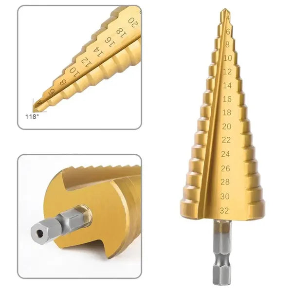 3 részes HSS lépcsős fúrószár készlet 4–32 mm titánbevonattal HEX
