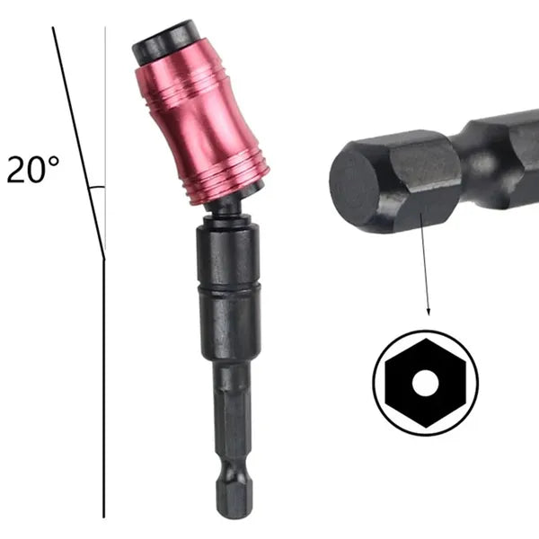 Mágneses 1/4'' HEX szögadapter csavarozóhoz, 20°-ig állítható, 90 mm