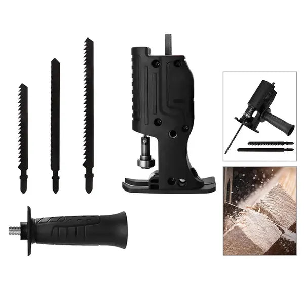 Szúrófűrész adapter fúrógéphez, 7 mm szár, oldalfogantyú, 3 fűrészlap