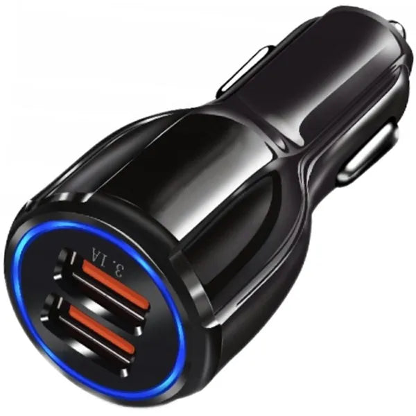 Autós mini USB gyorstöltő, 2 port, 3.1 A, 12–24 V, fekete