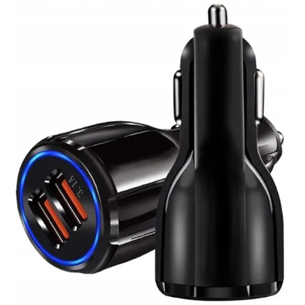 Autós mini USB gyorstöltő, 2 port, 3.1 A, 12–24 V, fekete