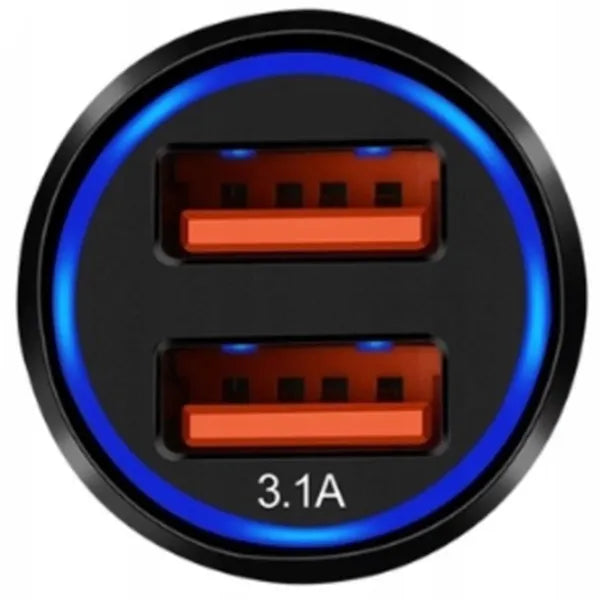 Autós mini USB gyorstöltő, 2 port, 3.1 A, 12–24 V, fekete