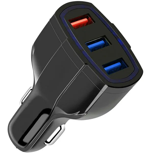Gyors QC 3.0 autós töltő 3×USB, 12/24 V, fekete