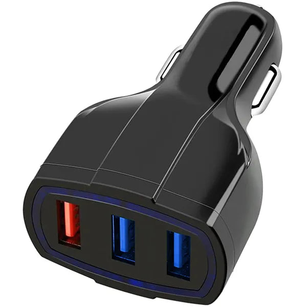 Gyors QC 3.0 autós töltő 3×USB, 12/24 V, fekete