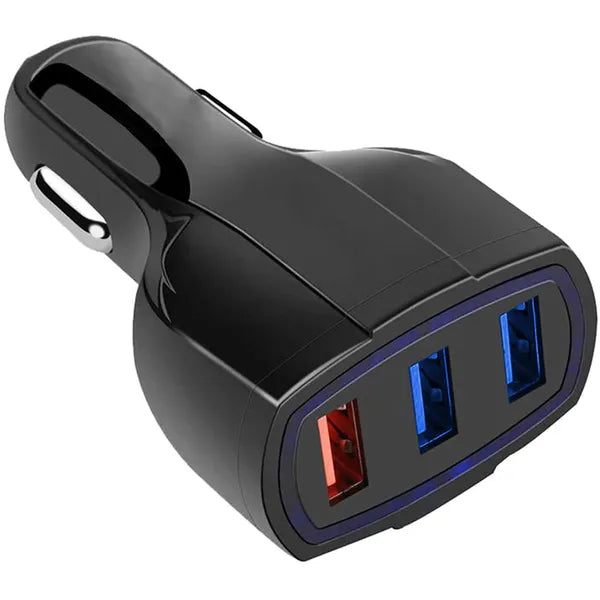 Gyors QC 3.0 autós töltő 3×USB, 12/24 V, fekete