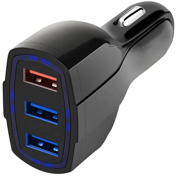 Gyors QC 3.0 autós töltő 3×USB, 12/24 V, fekete