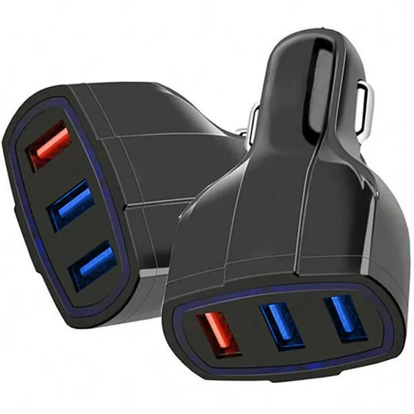 Gyors QC 3.0 autós töltő 3×USB, 12/24 V, fekete
