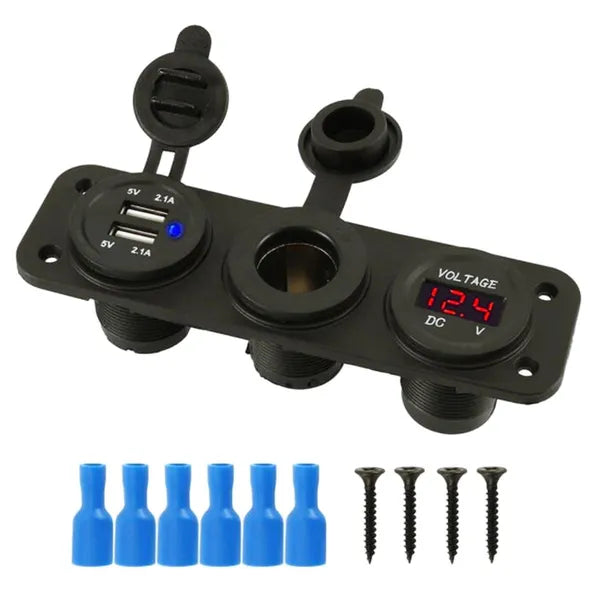 12 V autós szivargyújtó aljzat 2×USB (5 V/2,1 A) beépített voltmérővel