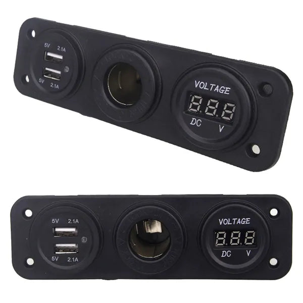 12 V autós szivargyújtó aljzat 2×USB (5 V/2,1 A) beépített voltmérővel