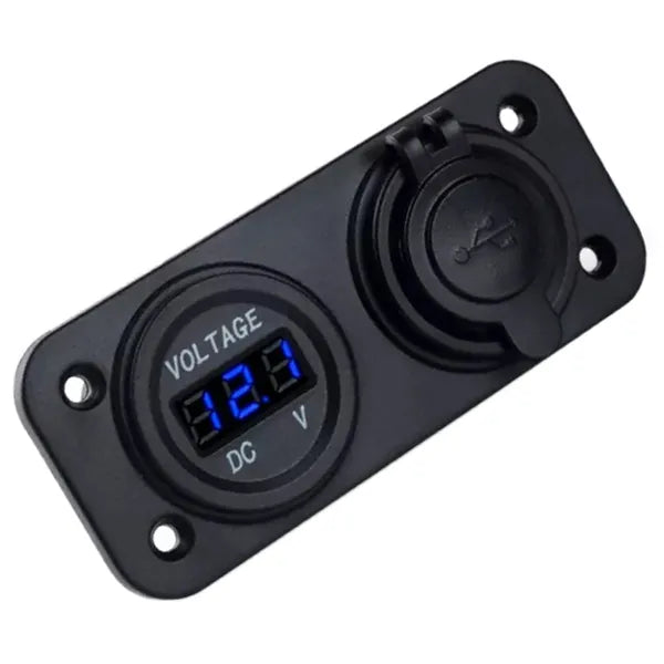 Autós 12-24V beépíthető szivargyújtó aljzat 2×USB 5V 3.1A, voltmérővel, fekete