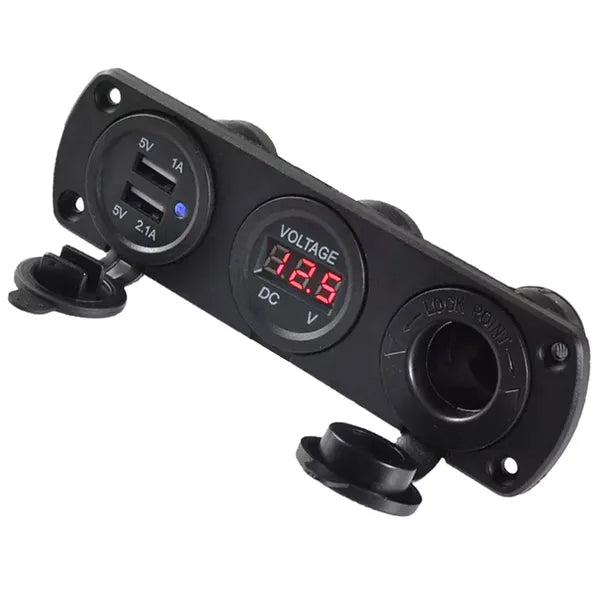 12V szivargyújtó aljzat 2×USB (5V 2,1 A) beépített voltmérővel