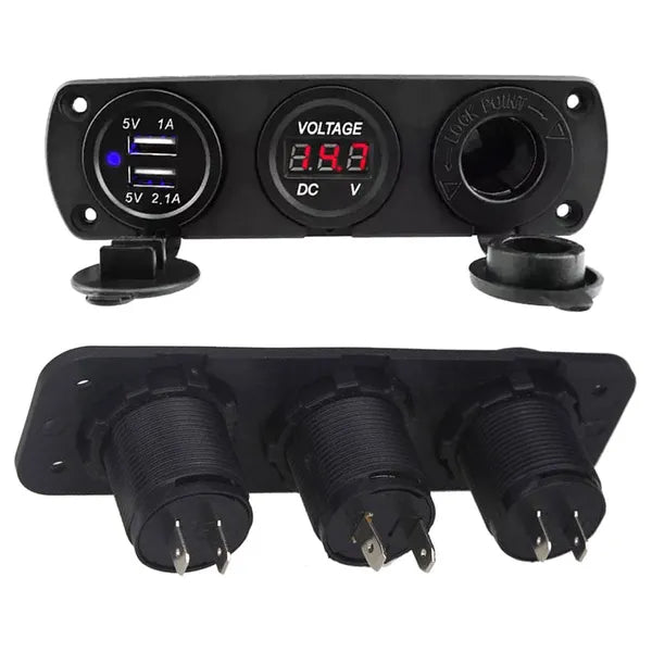 12V szivargyújtó aljzat 2×USB (5V 2,1 A) beépített voltmérővel
