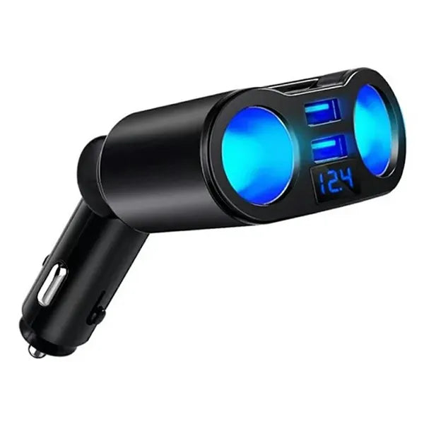 Autós 12/24V szivargyújtó elosztó, 2 aljzat + 2×USB 3,1 A, beépített voltmérő