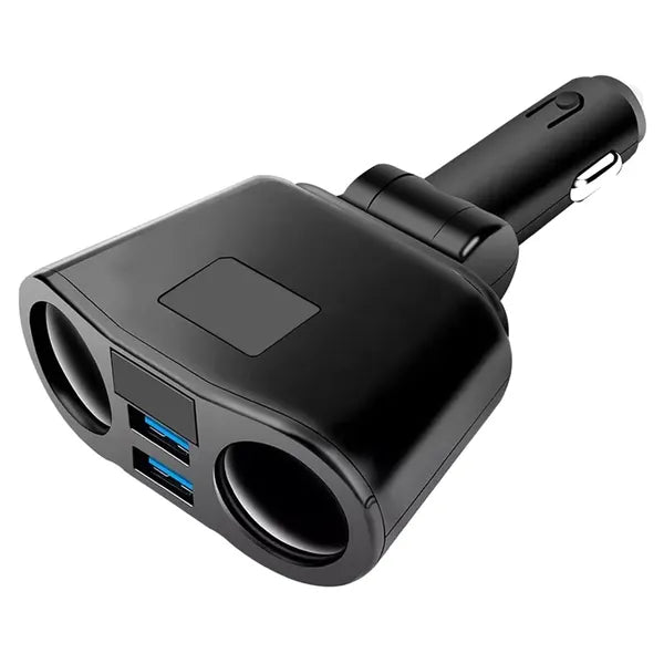 Autós 12/24V szivargyújtó elosztó, 2 aljzat + 2×USB 3,1 A, beépített voltmérő