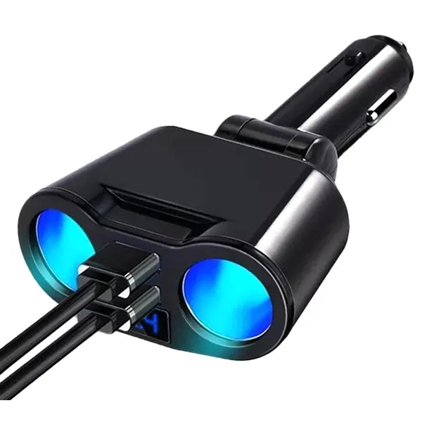 Autós 12/24V szivargyújtó elosztó, 2 aljzat + 2×USB 3,1 A, beépített voltmérő