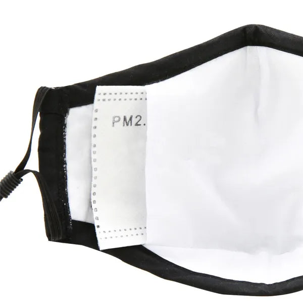 Mosható fekete pamut szájmaszk szeleppel és 2 db PM2.5 aktívszenes szűrővel