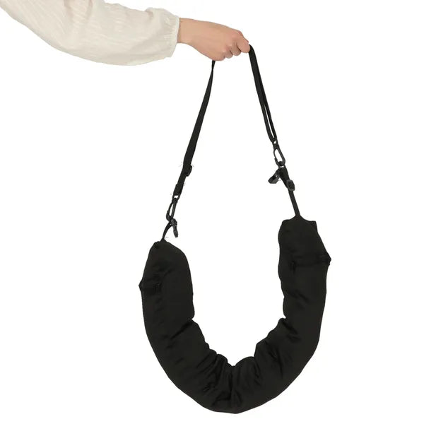 Fekete utazó nyakpárna cipzáras zsebbel és állítható pánttal, 80×15 cm