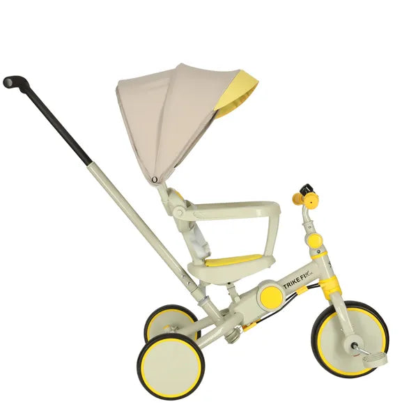 TRIKE FIX V4 6 az 1-ben gyermek tricikli, napellenzővel, sárga-szürke, 25 kg