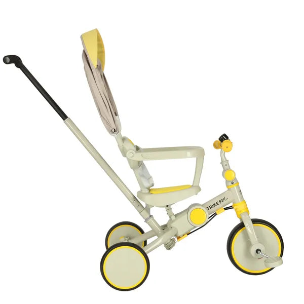 TRIKE FIX V4 6 az 1-ben gyermek tricikli, napellenzővel, sárga-szürke, 25 kg