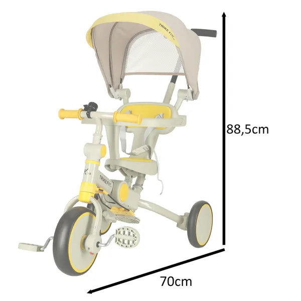 TRIKE FIX V4 6 az 1-ben gyermek tricikli, napellenzővel, sárga-szürke, 25 kg