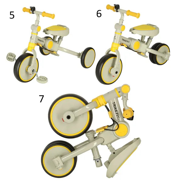 TRIKE FIX V4 6 az 1-ben gyermek tricikli, napellenzővel, sárga-szürke, 25 kg