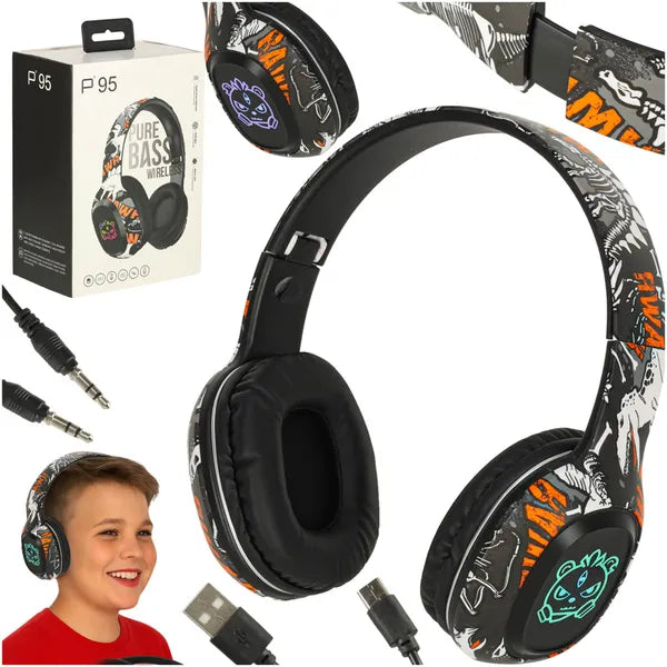 Fekete Bluetooth 5.1 gamer fejhallgató RGB, mikro SD, összecsukható