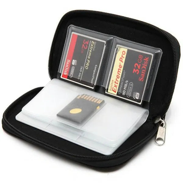 22 rekeszes fekete memóriakártya tartó etui SD/microSD és CF kártyákhoz
