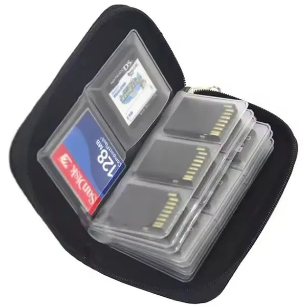 22 rekeszes fekete memóriakártya tartó etui SD/microSD és CF kártyákhoz