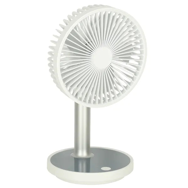 Akkumulátoros asztali ventilátor, USB-töltés, 4 fokozat, LED, 30-38 cm, fehér