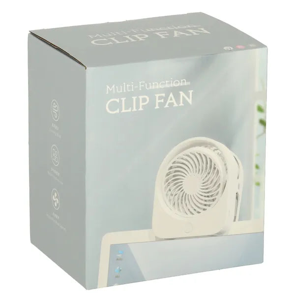 Vezeték nélküli fehér USB-asztali ventilátor csipesszel, 11,5 cm, 3 fokozat