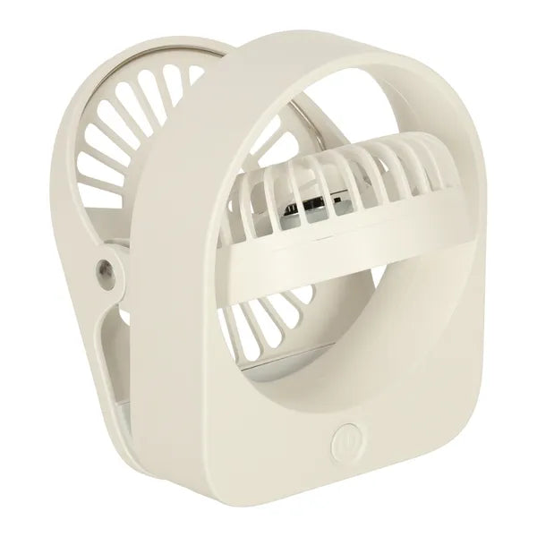 Vezeték nélküli fehér USB-asztali ventilátor csipesszel, 11,5 cm, 3 fokozat