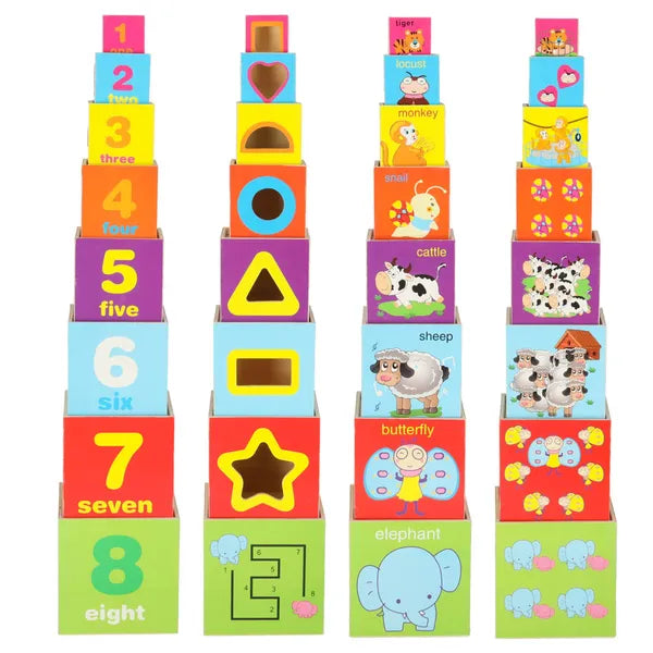 Fa Montessori torony formaválogató, 71 cm, 12 hó+