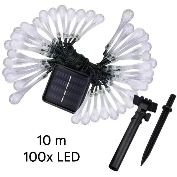 10 m-es napelemes kerti fényfüzér, 100 meleg fehér LED, IP44