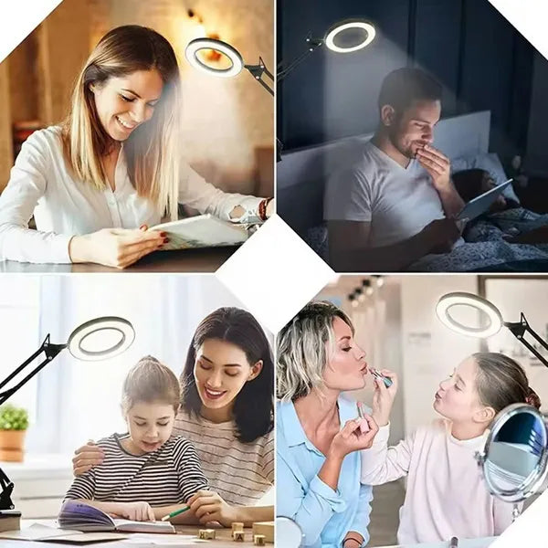Asztali led nagyítós lámpa, állítható kar, 3x nagyítás, fehér fény