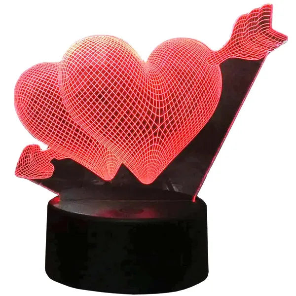 3D szív alakú éjszakai fény, LED lámpa színes háttérvilágítással, távirányítóval, USB