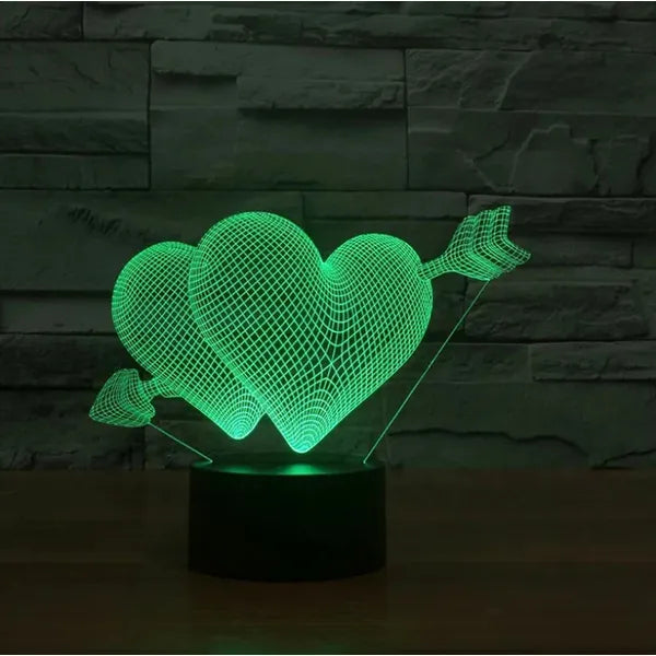 3D szív alakú éjszakai fény, LED lámpa színes háttérvilágítással, távirányítóval, USB