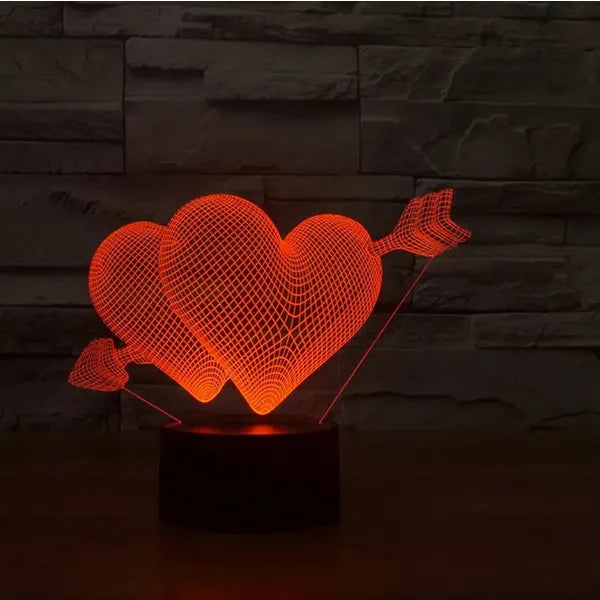 3D szív alakú éjszakai fény, LED lámpa színes háttérvilágítással, távirányítóval, USB