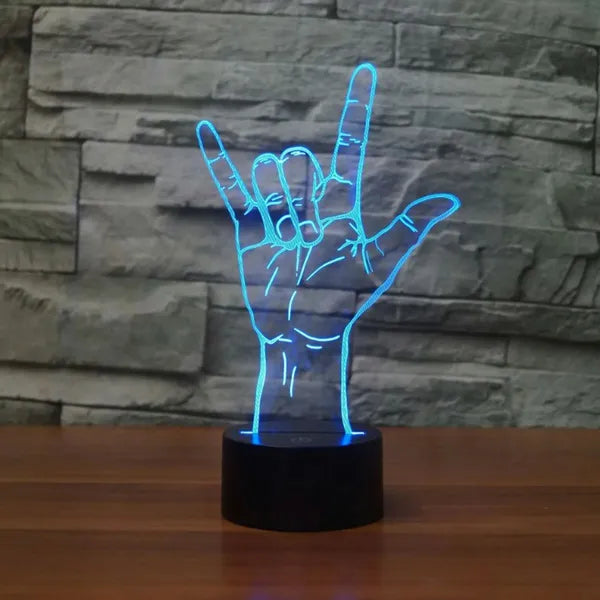 3D kéz alakú éjszakai fény, LED lámpa távirányítóval, USB